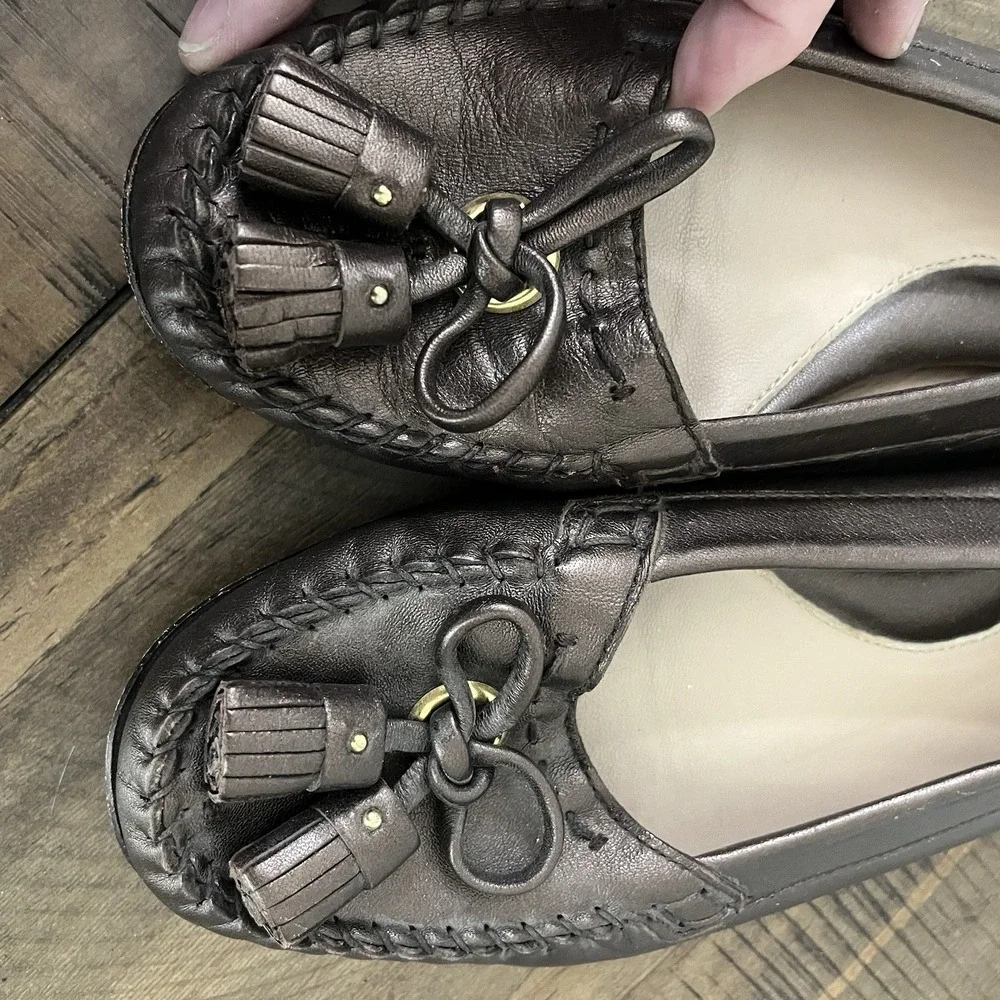 Cole Haan Brown‎ Leather Tassel Loafers Slip-On Shoes Womens Sz 7.5B